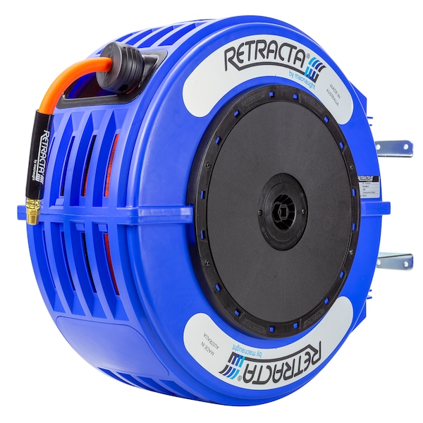 Thermoplastic Heavy Duty Hose Reel Air Water Service 3/8 inch x 65 ft 300 PSI Blue Case